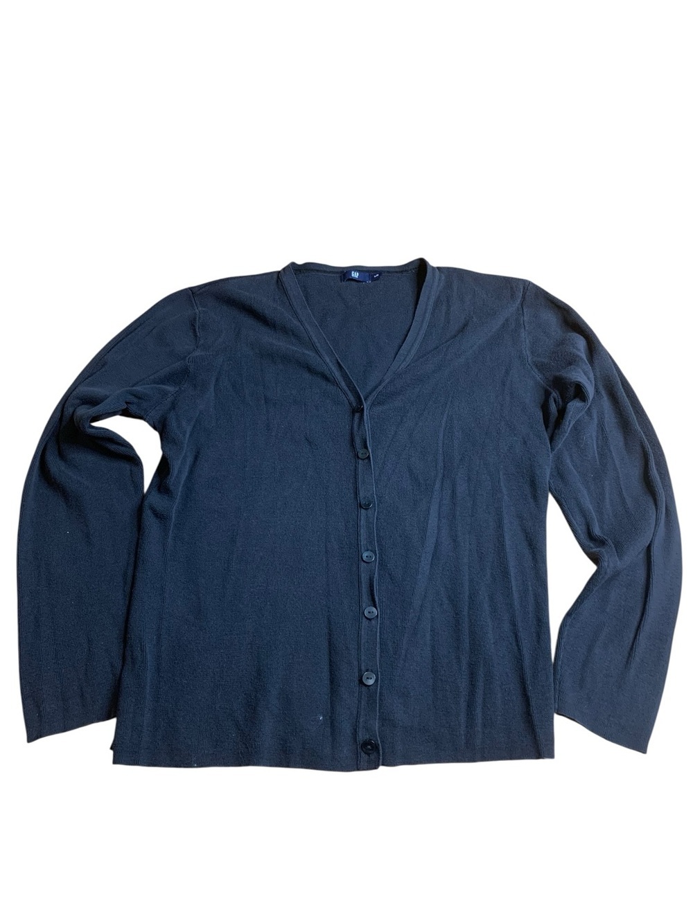 GAP 100% Cotton Black V-Neck Button Front Cardigan - Size L